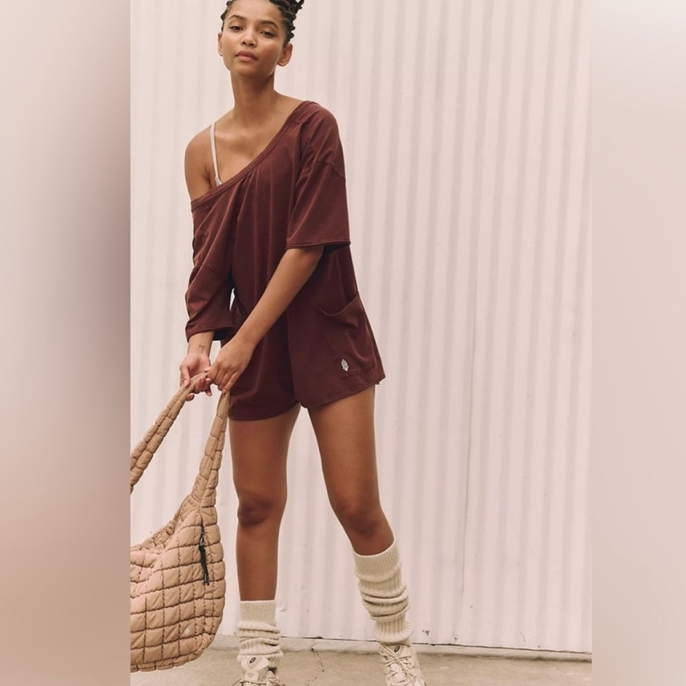 NWT FP Movement Hot Shot Tee Romper Dark Espresso XS
